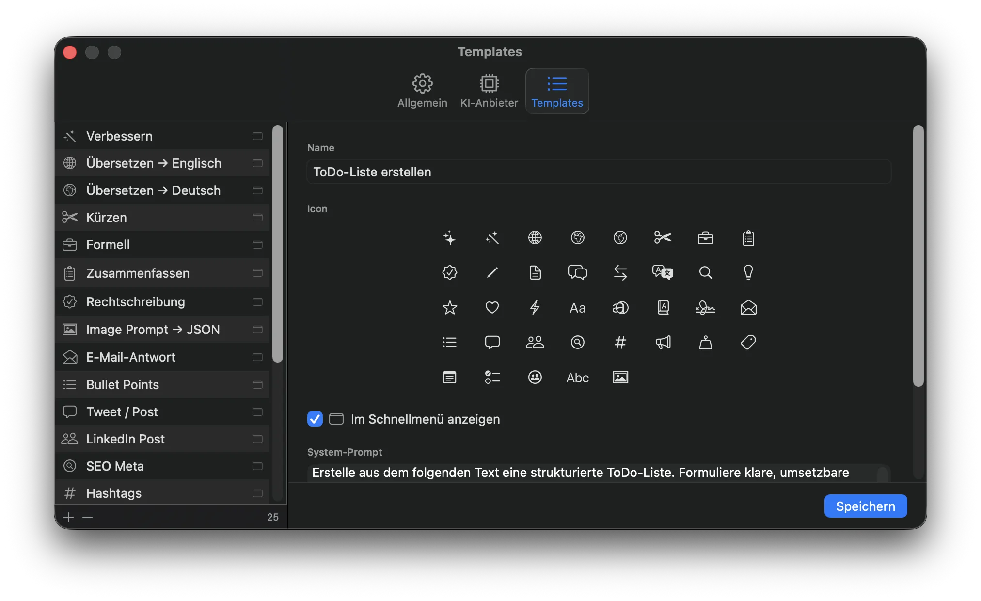 replaceAI settings screenshot in German